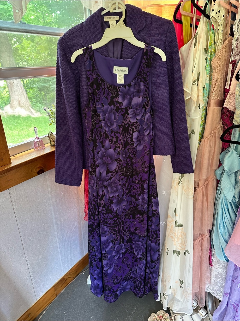 Chadwicks Deep Purple Floral Maxi Dress with Matching Jacket